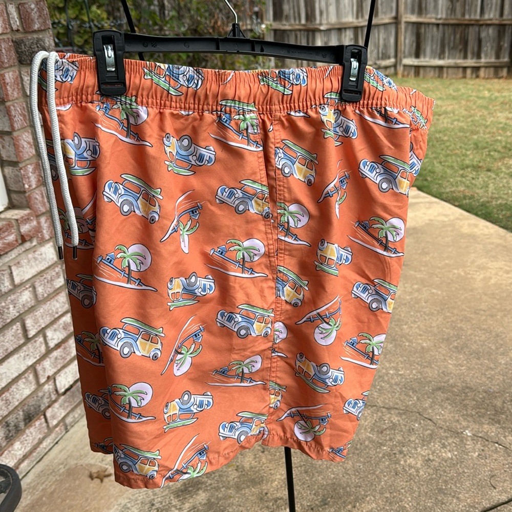 NWOT Sero Woodies Vintage Wagon Cars Hawaiian Beach Orange Swimtrunks xl